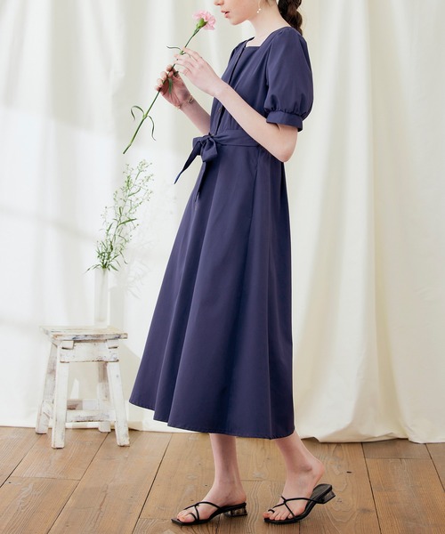 PURIL（ピュリル）の「【PURIL】リボン付き スクエアネック パフスリーブワンピース（ワンピース・レディース・ネイビー/サックスブルー/ブラウン系その他・S/M）」の15枚目の写真