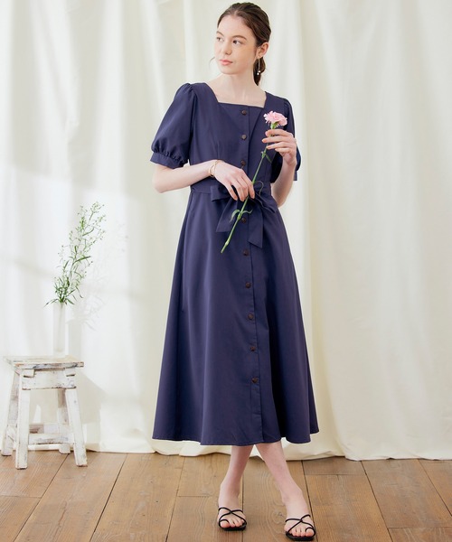 PURIL（ピュリル）の「【PURIL】リボン付き スクエアネック パフスリーブワンピース（ワンピース・レディース・ネイビー/サックスブルー/ブラウン系その他・S/M）」の16枚目の写真