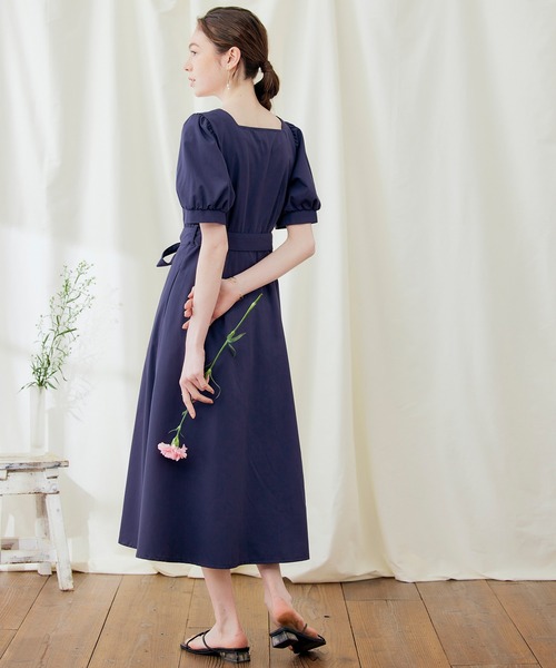 PURIL（ピュリル）の「【PURIL】リボン付き スクエアネック パフスリーブワンピース（ワンピース・レディース・ネイビー/サックスブルー/ブラウン系その他・S/M）」の18枚目の写真