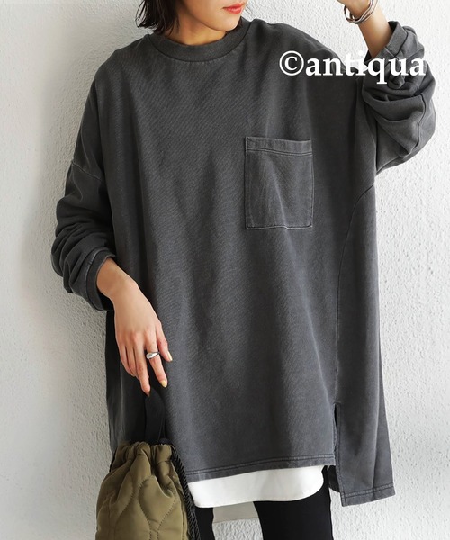 antiqua（アンティカ）の「「コスパ最強。」ピグメント加工プルオーバー（Tシャツ/カットソー・レディース・パープル/ベージュ/カーキ/グレー/ブルー・FREE）」の2枚目の写真