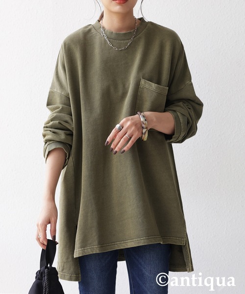 antiqua（アンティカ）の「「コスパ最強。」ピグメント加工プルオーバー（Tシャツ/カットソー・レディース・パープル/ベージュ/カーキ/グレー/ブルー・FREE）」の4枚目の写真