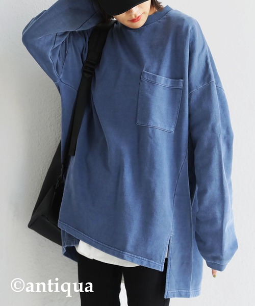 antiqua（アンティカ）の「「コスパ最強。」ピグメント加工プルオーバー（Tシャツ/カットソー・レディース・パープル/ベージュ/カーキ/グレー/ブルー・FREE）」の5枚目の写真