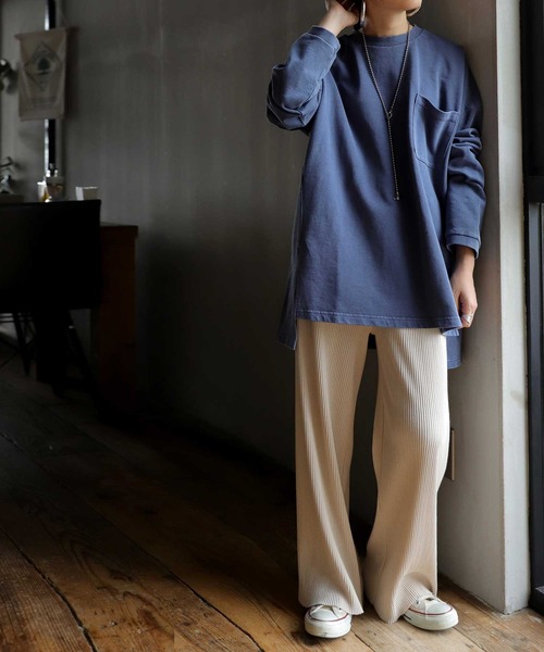 antiqua（アンティカ）の「「コスパ最強。」ピグメント加工プルオーバー（Tシャツ/カットソー・レディース・パープル/ベージュ/カーキ/グレー/ブルー・FREE）」の11枚目の写真