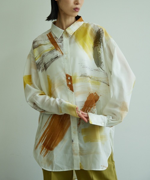 VACANCY（ヴァカンシー）の「アソート柄シアーオーバーシャツ（シャツ/ブラウス・レディース・オレンジ/その他/グレー/イエロー・FREE）」の3枚目の写真