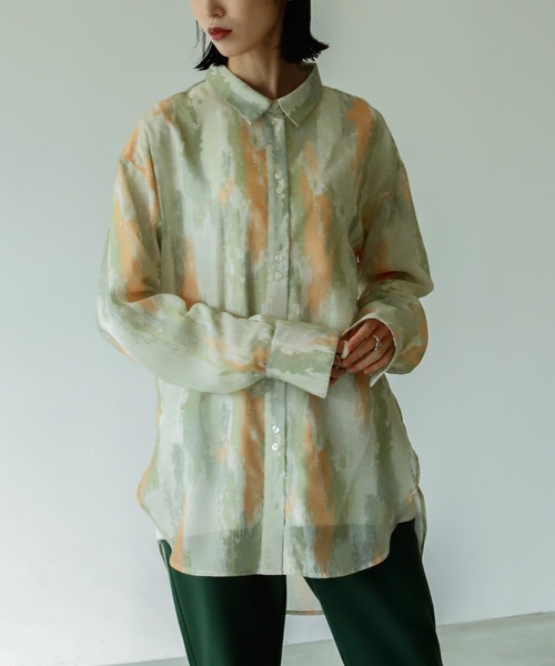 VACANCY（ヴァカンシー）の「アソート柄シアーオーバーシャツ（シャツ/ブラウス・レディース・オレンジ/その他/グレー/イエロー・FREE）」の4枚目の写真
