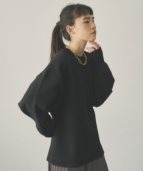 audrey and john wad（オードリーアンドジョンワッド）の「ダブルフェイスクルーネックプルオーバー（ニット/セーター・レディース・ブラック/ダークベージュ/シルバーグレー/パープル・FREE）」の2枚目の写真