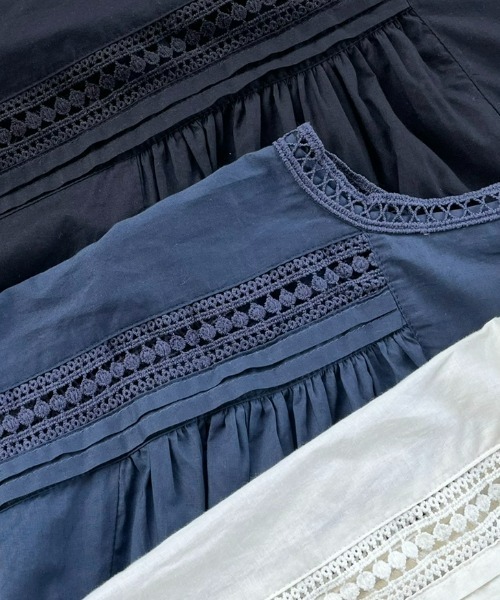 Libra Cue(リブラ キュー)の「梯子レースリラックスボリュームワンピース(ワンピース・レディース・ホワイト/ブラック/ネイビー・FREE)」の7枚目の写真