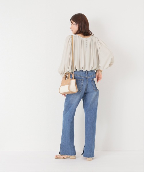 Simplicite（サンプリシテ）の「ウシロボタンギャザーブラウス（シャツ/ブラウス・レディース・サックスブルー/ベージュ・FREE）」の4枚目の写真