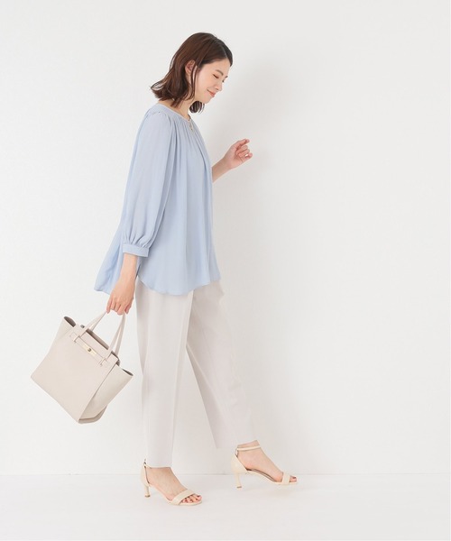 Simplicite（サンプリシテ）の「ウシロボタンギャザーブラウス（シャツ/ブラウス・レディース・サックスブルー/ベージュ・FREE）」の6枚目の写真