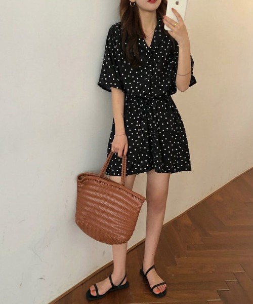 MAISON DE THERESE(メゾン ド テレーズ)の「水玉シフォンオールインワン(つなぎ/オールインワン・レディース・ブラック・M/LARGE)」の1枚目の写真