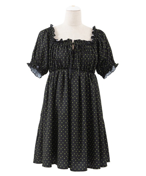 PUNYUS（プニュズ）の「小花柄スクエアネックワンピース（ワンピース・レディース・ブラック/グリーン/ライトイエロー/ライトピンク・1/2/4/3）」の2枚目の写真