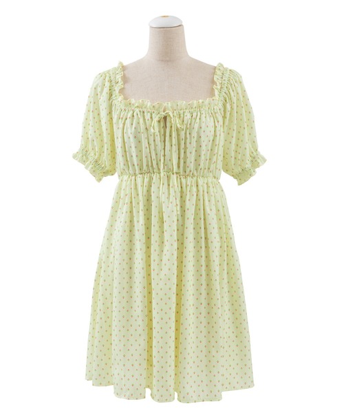 PUNYUS（プニュズ）の「小花柄スクエアネックワンピース（ワンピース・レディース・ブラック/グリーン/ライトイエロー/ライトピンク・1/2/4/3）」の13枚目の写真