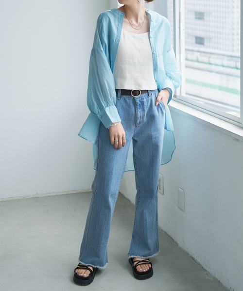 DISCOAT（ディスコート）の「シアーバンドカラーシャツ（シャツ/ブラウス・レディース・ホワイト系その他/サックスブルー/ピンクベージュ・FREE）」の22枚目の写真