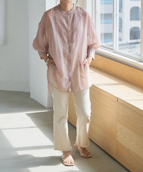 DISCOAT（ディスコート）の「シアーバンドカラーシャツ（シャツ/ブラウス・レディース・ホワイト系その他/サックスブルー/ピンクベージュ・FREE）」の14枚目の写真