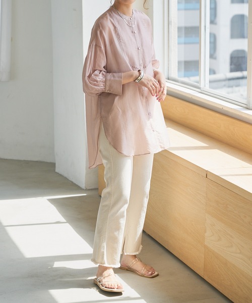 DISCOAT（ディスコート）の「シアーバンドカラーシャツ（シャツ/ブラウス・レディース・ホワイト系その他/サックスブルー/ピンクベージュ・FREE）」の20枚目の写真