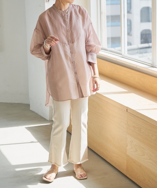 DISCOAT（ディスコート）の「シアーバンドカラーシャツ（シャツ/ブラウス・レディース・ホワイト系その他/サックスブルー/ピンクベージュ・FREE）」の21枚目の写真