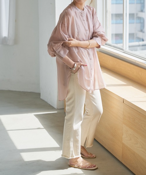 DISCOAT（ディスコート）の「シアーバンドカラーシャツ（シャツ/ブラウス・レディース・ホワイト系その他/サックスブルー/ピンクベージュ・FREE）」の11枚目の写真