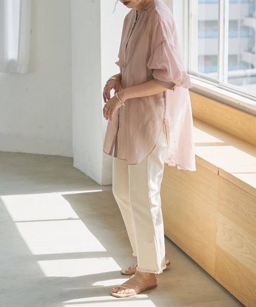 DISCOAT（ディスコート）の「シアーバンドカラーシャツ（シャツ/ブラウス・レディース・ホワイト系その他/サックスブルー/ピンクベージュ・FREE）」の12枚目の写真