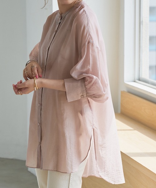 DISCOAT（ディスコート）の「シアーバンドカラーシャツ（シャツ/ブラウス・レディース・ホワイト系その他/サックスブルー/ピンクベージュ・FREE）」の15枚目の写真