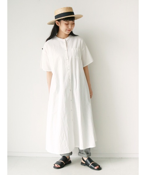 Samansa Mos2（サマンサ モスモス）の「【クールコットン】柄アソートワンピース（ワンピース・レディース・オフホワイト/ブルー/グリーン/サックスブルー/チャコール・ﾌﾘ-）」の2枚目の写真