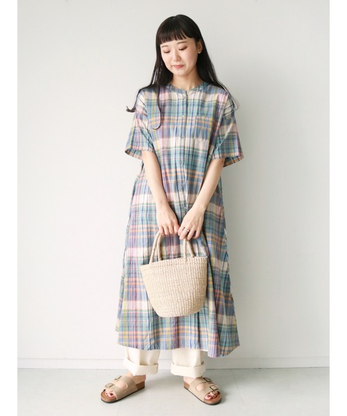 Samansa Mos2（サマンサ モスモス）の「【クールコットン】柄アソートワンピース（ワンピース・レディース・オフホワイト/ブルー/グリーン/サックスブルー/チャコール・ﾌﾘ-）」の5枚目の写真