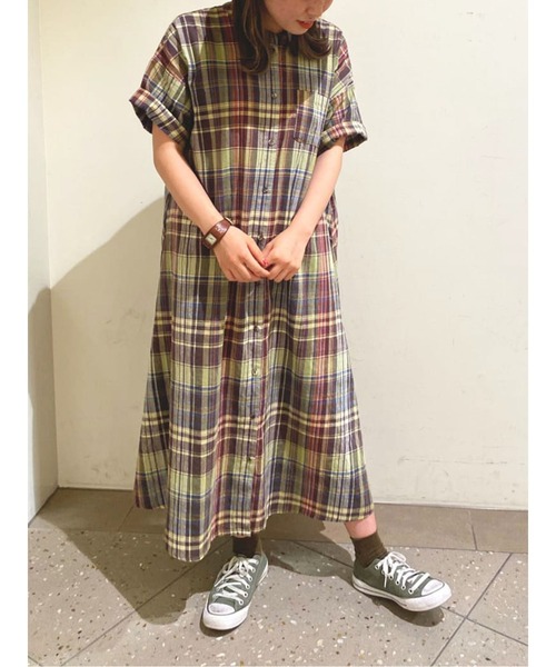 Samansa Mos2（サマンサ モスモス）の「【クールコットン】柄アソートワンピース（ワンピース・レディース・オフホワイト/ブルー/グリーン/サックスブルー/チャコール・ﾌﾘ-）」の3枚目の写真