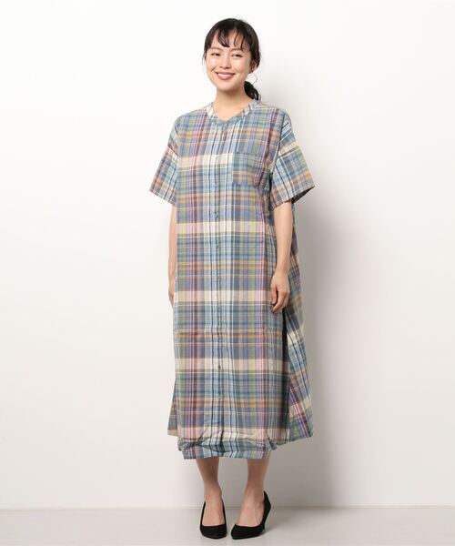 Samansa Mos2（サマンサ モスモス）の「【クールコットン】柄アソートワンピース（ワンピース・レディース・オフホワイト/ブルー/グリーン/サックスブルー/チャコール・ﾌﾘ-）」の8枚目の写真