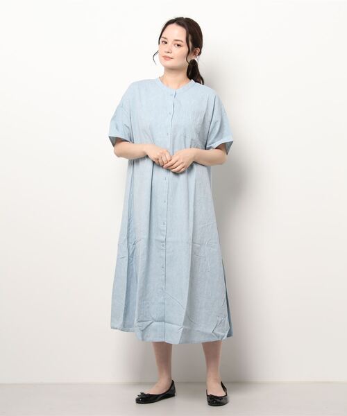 Samansa Mos2（サマンサ モスモス）の「【クールコットン】柄アソートワンピース（ワンピース・レディース・オフホワイト/ブルー/グリーン/サックスブルー/チャコール・ﾌﾘ-）」の9枚目の写真