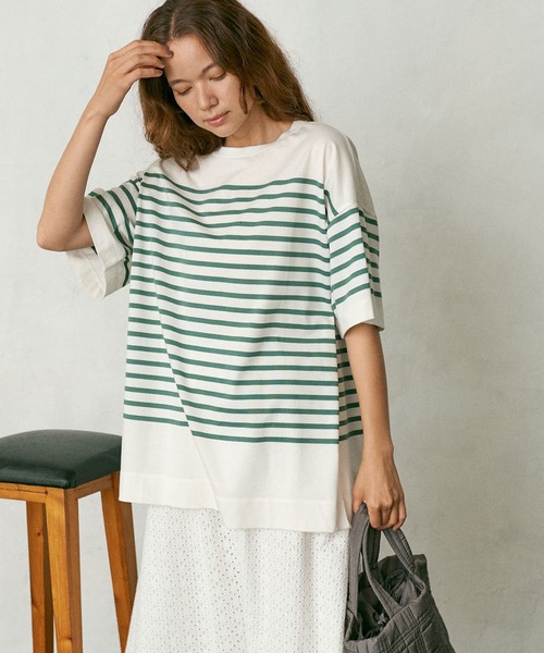 PUAL CE CIN（ピュアルセシン）の「シルケットボーダーチュニック（Tシャツ/カットソー・レディース・ブラック/ブラウン/グリーン/ブルー・FREE）」の13枚目の写真