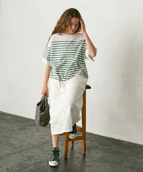 PUAL CE CIN（ピュアルセシン）の「シルケットボーダーチュニック（Tシャツ/カットソー・レディース・ブラック/ブラウン/グリーン/ブルー・FREE）」の18枚目の写真