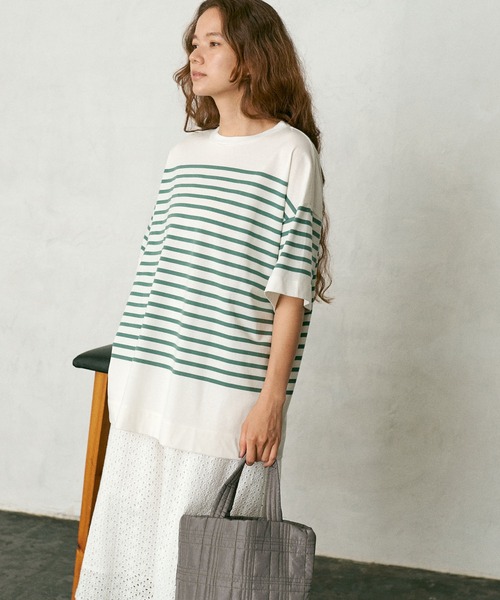 PUAL CE CIN（ピュアルセシン）の「シルケットボーダーチュニック（Tシャツ/カットソー・レディース・ブラック/ブラウン/グリーン/ブルー・FREE）」の14枚目の写真