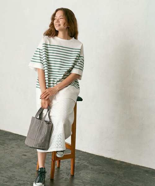 PUAL CE CIN（ピュアルセシン）の「シルケットボーダーチュニック（Tシャツ/カットソー・レディース・ブラック/ブラウン/グリーン/ブルー・FREE）」の16枚目の写真