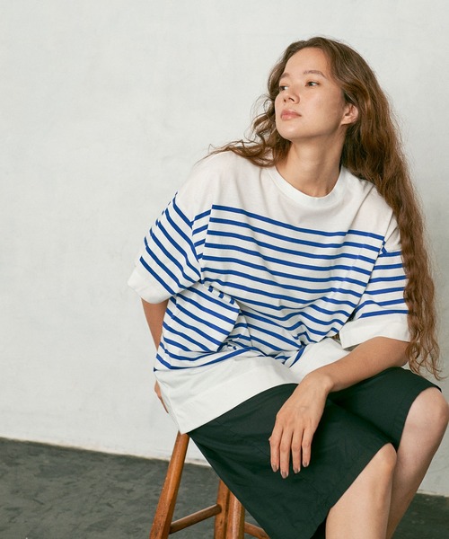 PUAL CE CIN（ピュアルセシン）の「シルケットボーダーチュニック（Tシャツ/カットソー・レディース・ブラック/ブラウン/グリーン/ブルー・FREE）」の20枚目の写真