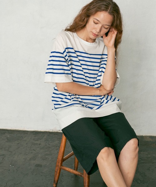 PUAL CE CIN（ピュアルセシン）の「シルケットボーダーチュニック（Tシャツ/カットソー・レディース・ブラック/ブラウン/グリーン/ブルー・FREE）」の21枚目の写真