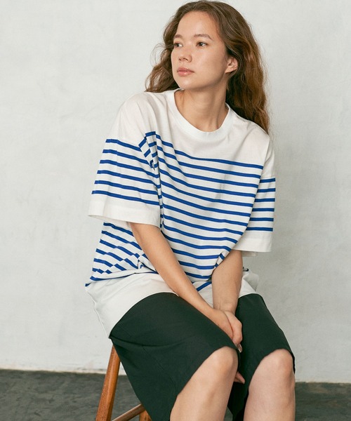 PUAL CE CIN（ピュアルセシン）の「シルケットボーダーチュニック（Tシャツ/カットソー・レディース・ブラック/ブラウン/グリーン/ブルー・FREE）」の19枚目の写真