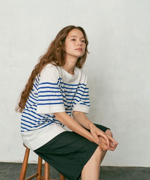 PUAL CE CIN（ピュアルセシン）の「シルケットボーダーチュニック（Tシャツ/カットソー・レディース・ブラック/ブラウン/グリーン/ブルー・FREE）」の22枚目の写真