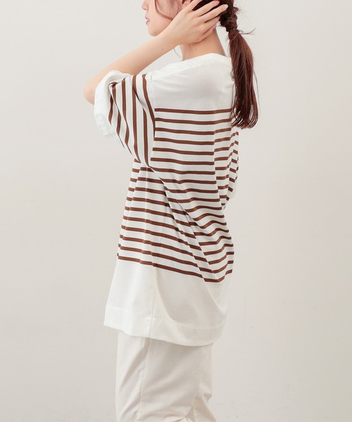 PUAL CE CIN（ピュアルセシン）の「シルケットボーダーチュニック（Tシャツ/カットソー・レディース・ブラック/ブラウン/グリーン/ブルー・FREE）」の7枚目の写真