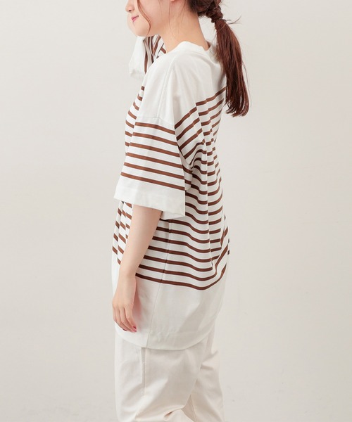 PUAL CE CIN（ピュアルセシン）の「シルケットボーダーチュニック（Tシャツ/カットソー・レディース・ブラック/ブラウン/グリーン/ブルー・FREE）」の8枚目の写真