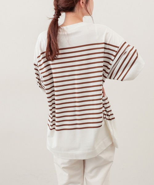 PUAL CE CIN（ピュアルセシン）の「シルケットボーダーチュニック（Tシャツ/カットソー・レディース・ブラック/ブラウン/グリーン/ブルー・FREE）」の9枚目の写真