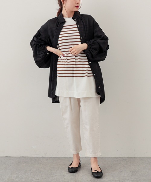 PUAL CE CIN（ピュアルセシン）の「シルケットボーダーチュニック（Tシャツ/カットソー・レディース・ブラック/ブラウン/グリーン/ブルー・FREE）」の11枚目の写真