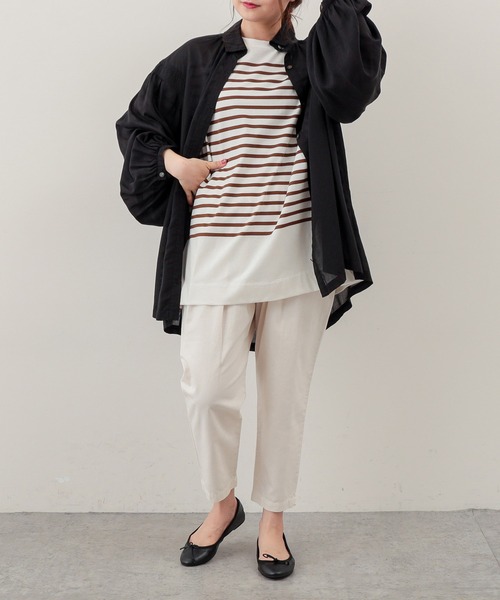 PUAL CE CIN（ピュアルセシン）の「シルケットボーダーチュニック（Tシャツ/カットソー・レディース・ブラック/ブラウン/グリーン/ブルー・FREE）」の12枚目の写真