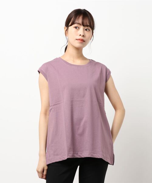 Samansa Mos2（サマンサ モスモス）の「【USAコットン】OE天竺ノースリーブカットソー（Tシャツ/カットソー・レディース・ダークブラウン/ベージュ/パープル/ブラウン/キナリ・ﾌﾘ-）」の5枚目の写真