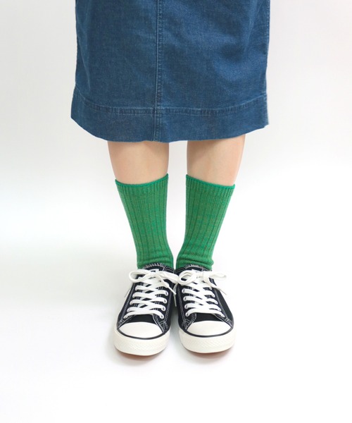 TAWARA（タワラ）の「メリノウールミックスリブクルーソックス（ソックス/靴下・レディース・ピンク/グリーン/レッド/マスタード/ネイビー/ターコイズブルー/オレンジ/杢グレー/ブラック・M/S）」の4枚目の写真