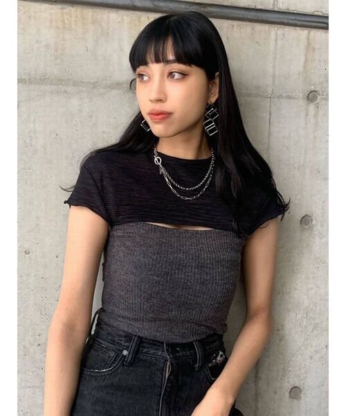 EMODA（エモダ）の「クロップカバートップ（Tシャツ/カットソー・レディース・ブラック/カーキ/ブラウン・FREE）」の10枚目の写真