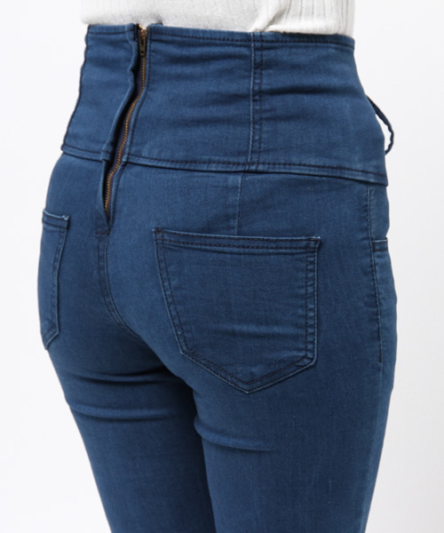 WEGO（ウィゴー）の「WEGO/レースアップハイウエストスキニーパンツ（デニムパンツ・レディース・インディゴブルー/ダークインディゴブルー/ライトインディゴブルー・MEDIUM/LARGE）」の4枚目の写真