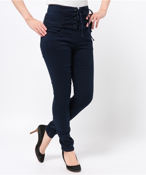 WEGO（ウィゴー）の「WEGO/レースアップハイウエストスキニーパンツ（デニムパンツ・レディース・インディゴブルー/ダークインディゴブルー/ライトインディゴブルー・MEDIUM/LARGE）」の10枚目の写真