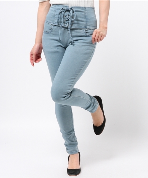 WEGO（ウィゴー）の「WEGO/レースアップハイウエストスキニーパンツ（デニムパンツ・レディース・インディゴブルー/ダークインディゴブルー/ライトインディゴブルー・MEDIUM/LARGE）」の11枚目の写真