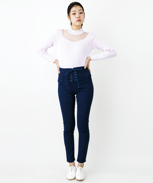 WEGO（ウィゴー）の「WEGO/レースアップハイウエストスキニーパンツ（デニムパンツ・レディース・インディゴブルー/ダークインディゴブルー/ライトインディゴブルー・MEDIUM/LARGE）」の17枚目の写真