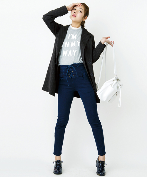 WEGO（ウィゴー）の「WEGO/レースアップハイウエストスキニーパンツ（デニムパンツ・レディース・インディゴブルー/ダークインディゴブルー/ライトインディゴブルー・MEDIUM/LARGE）」の18枚目の写真