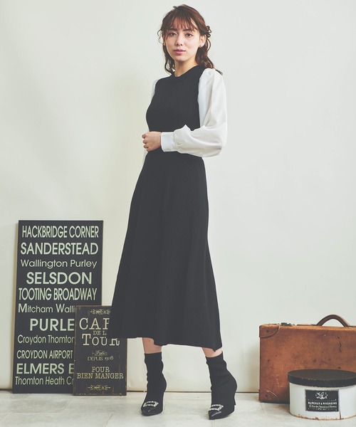 NOELA（ノエラ）の「ドッキングリブニットワンピース（ワンピース・レディース・ブラウン/ブラック/オレンジ・フリー）」の5枚目の写真